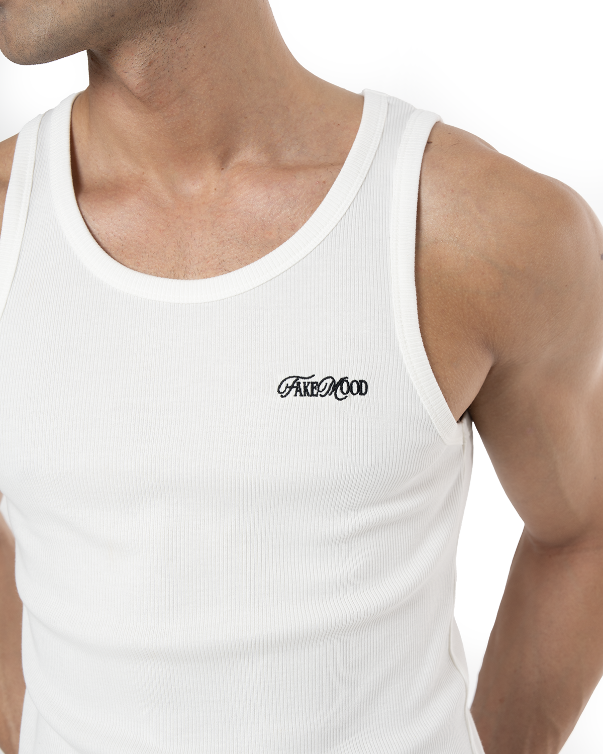 Erkek Fakemood Nakişli Top Tank - Beyaz - 2
