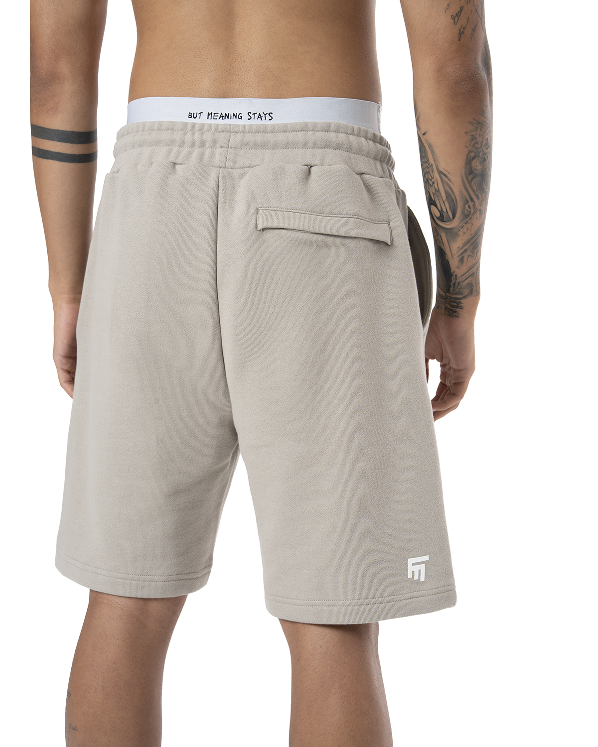 Unisex Relaxed Fit Basic Fakemood Baskili Şort - Taş - 3