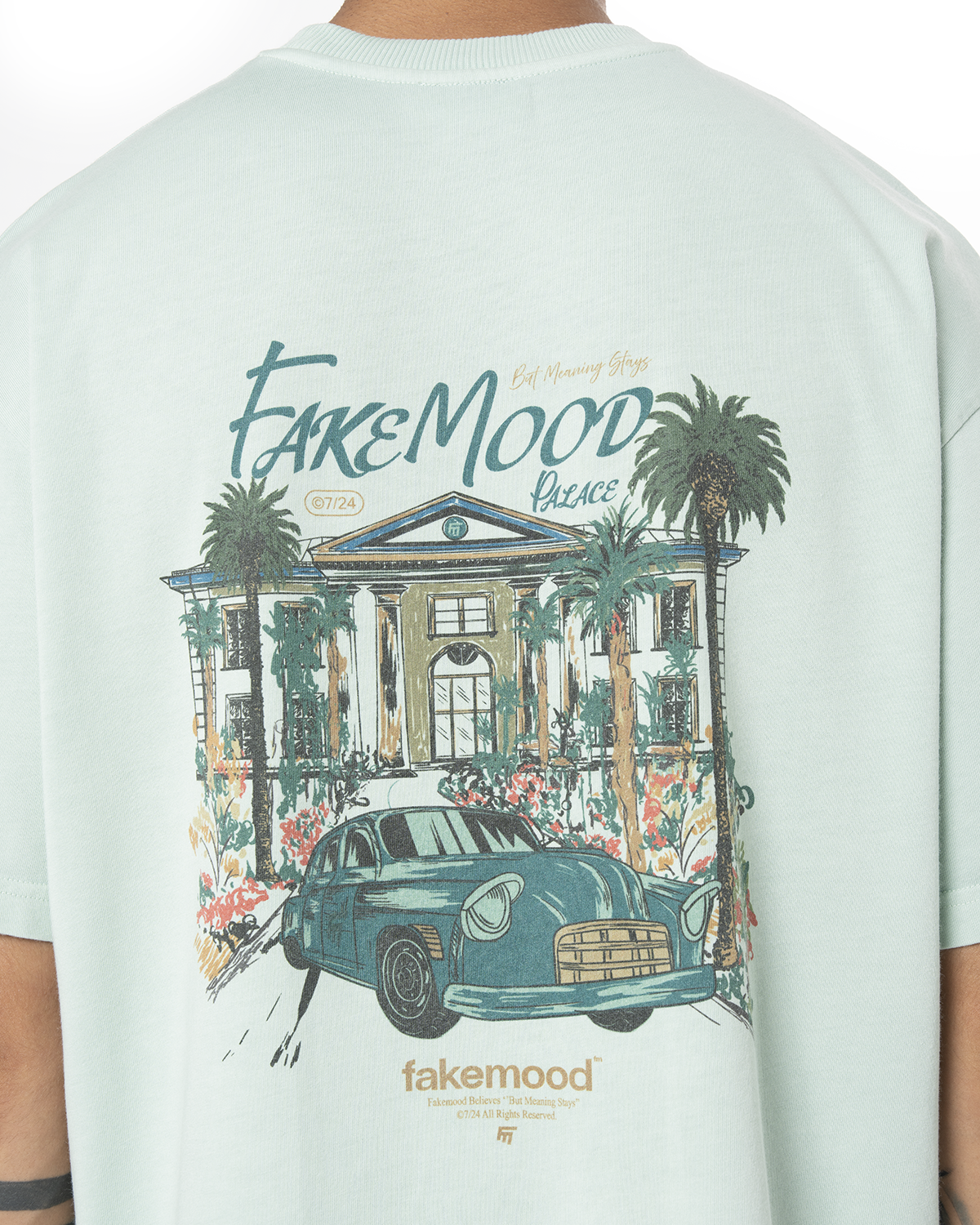 Erkek Oversize Fakemood Place Baskili TiŞört - YeşiL - 2