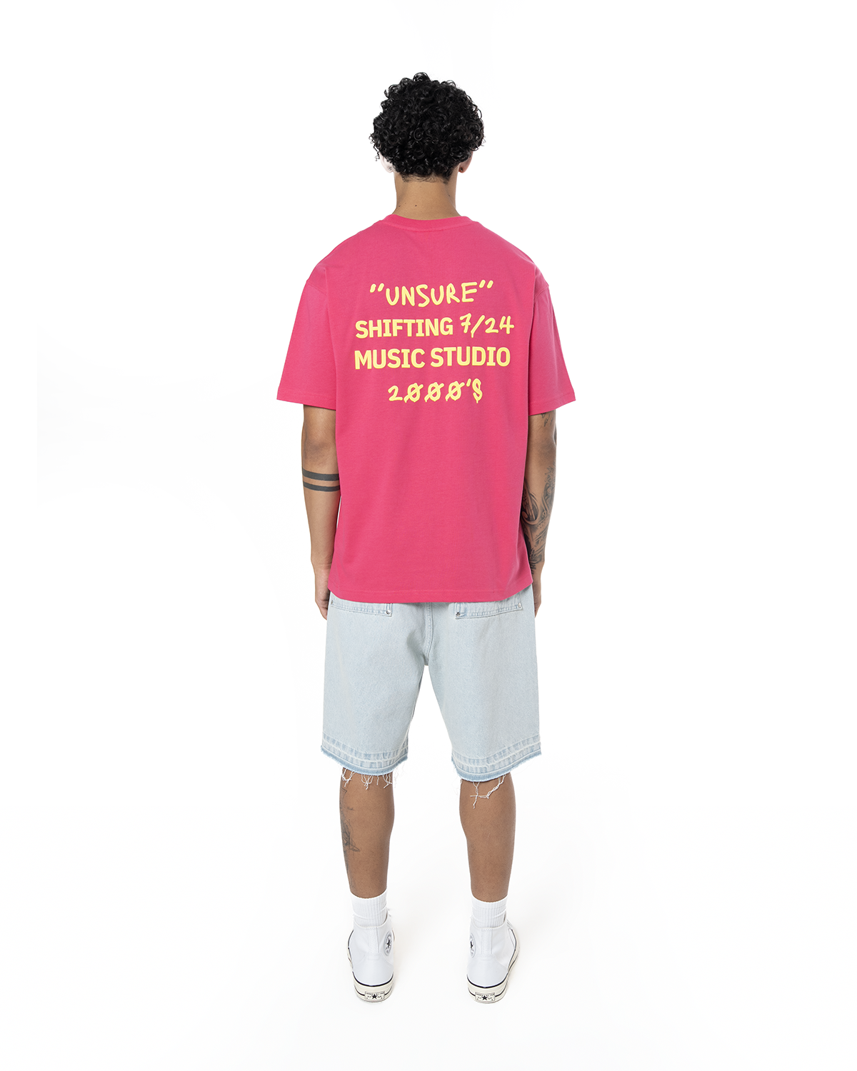 Erkek Oversize 2000'S Puff Baskili TiŞört - Fuşya - 2
