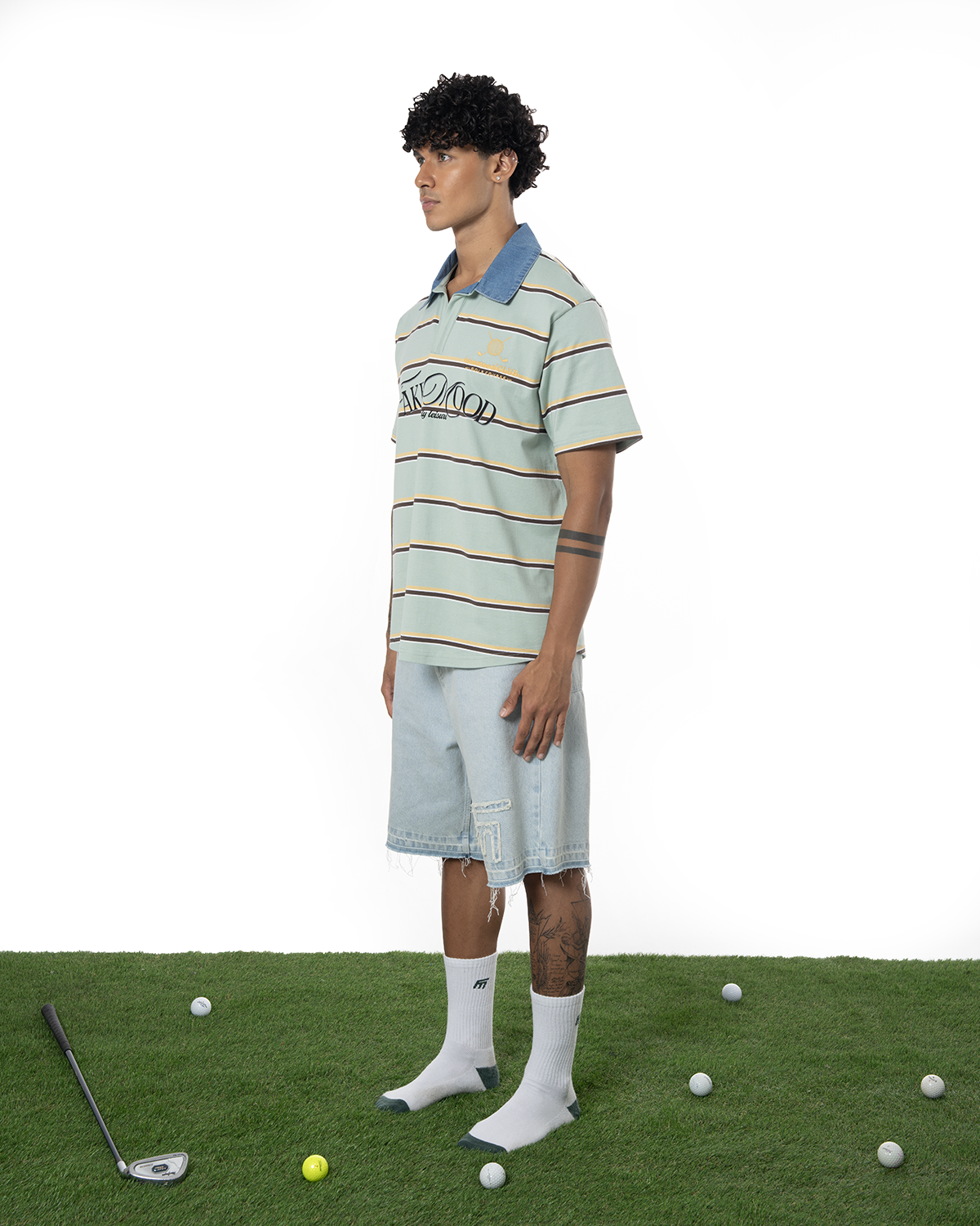 Unisex ÇiZgiLi Nakişli Golf Polo T-Shirt - YeşiL - 1