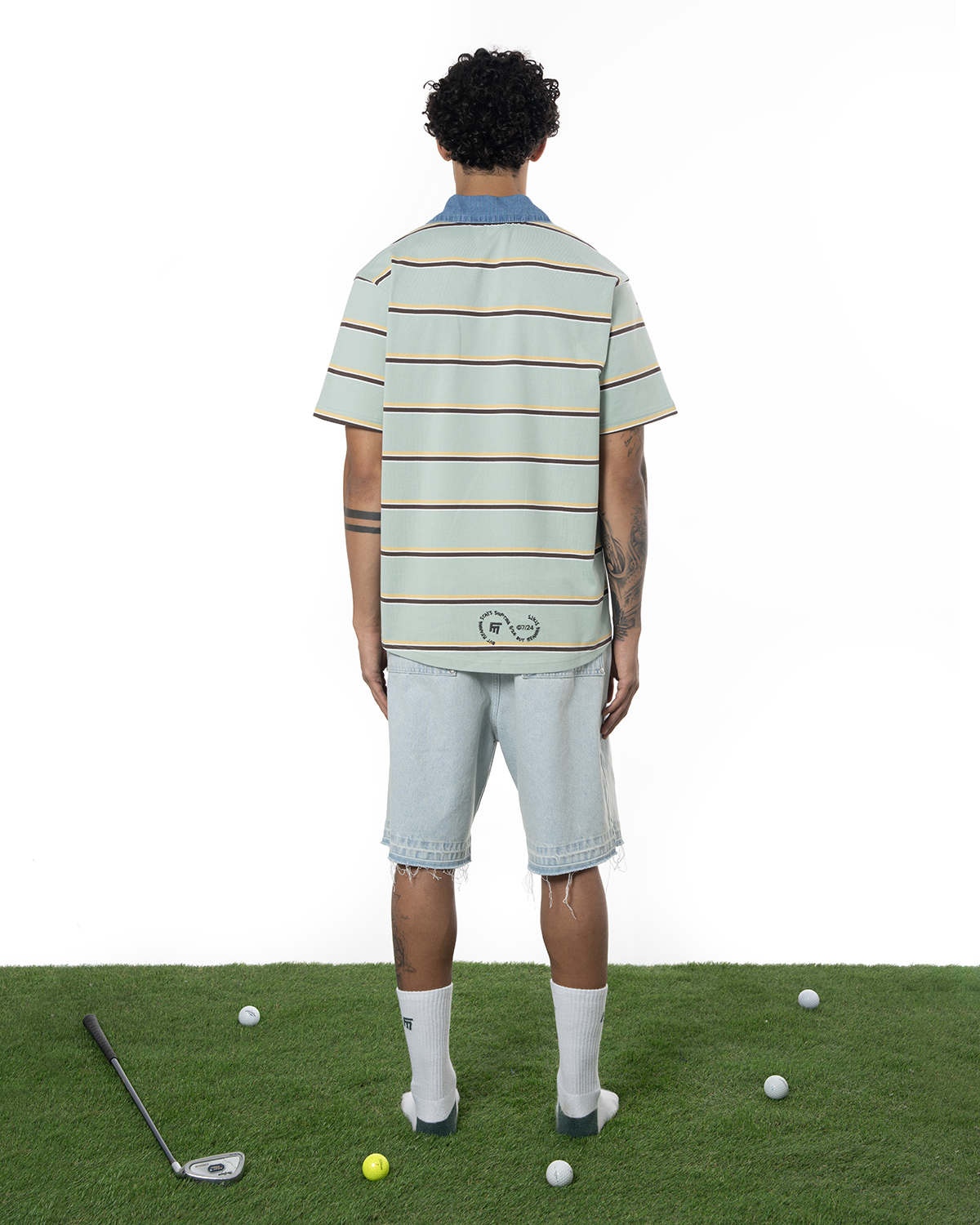 Unisex ÇiZgiLi Nakişli Golf Polo T-Shirt - YeşiL - 2
