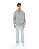 Erkek Oversize AsiMetriK KesiM Nakişli Zip Hoodie - Mavi - 0