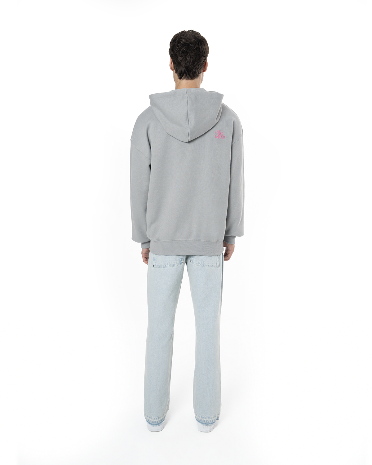 Erkek Oversize AsiMetriK KesiM Nakişli Zip Hoodie - Mavi - 1