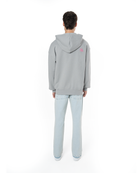 Erkek Oversize AsiMetriK KesiM Nakişli Zip Hoodie - Mavi - 1