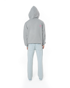 Erkek Oversize AsiMetriK KesiM Nakişli Zip Hoodie - Mavi - 2