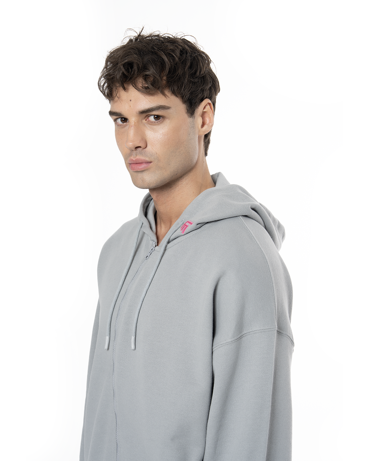 Erkek Oversize AsiMetriK KesiM Nakişli Zip Hoodie - Mavi - 3
