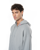 Erkek Oversize AsiMetriK KesiM Nakişli Zip Hoodie - Mavi - 3