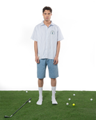 Erkek Oversize ÇiZgiLi Motto Etketli Golf Club Gömlek - Mavi - 0