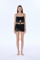 Diana Siyah Dantel Crop Bluz - 0