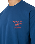 Unisex Oversize Fake Love Baskili TiŞört - Mavi - 3