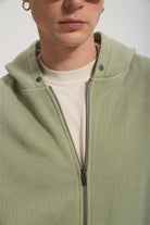 Erkek Oversized Washed Zip Hoodie - Yeşil - 2
