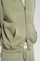 Erkek Oversized Washed Zip Hoodie - Yeşil - 3