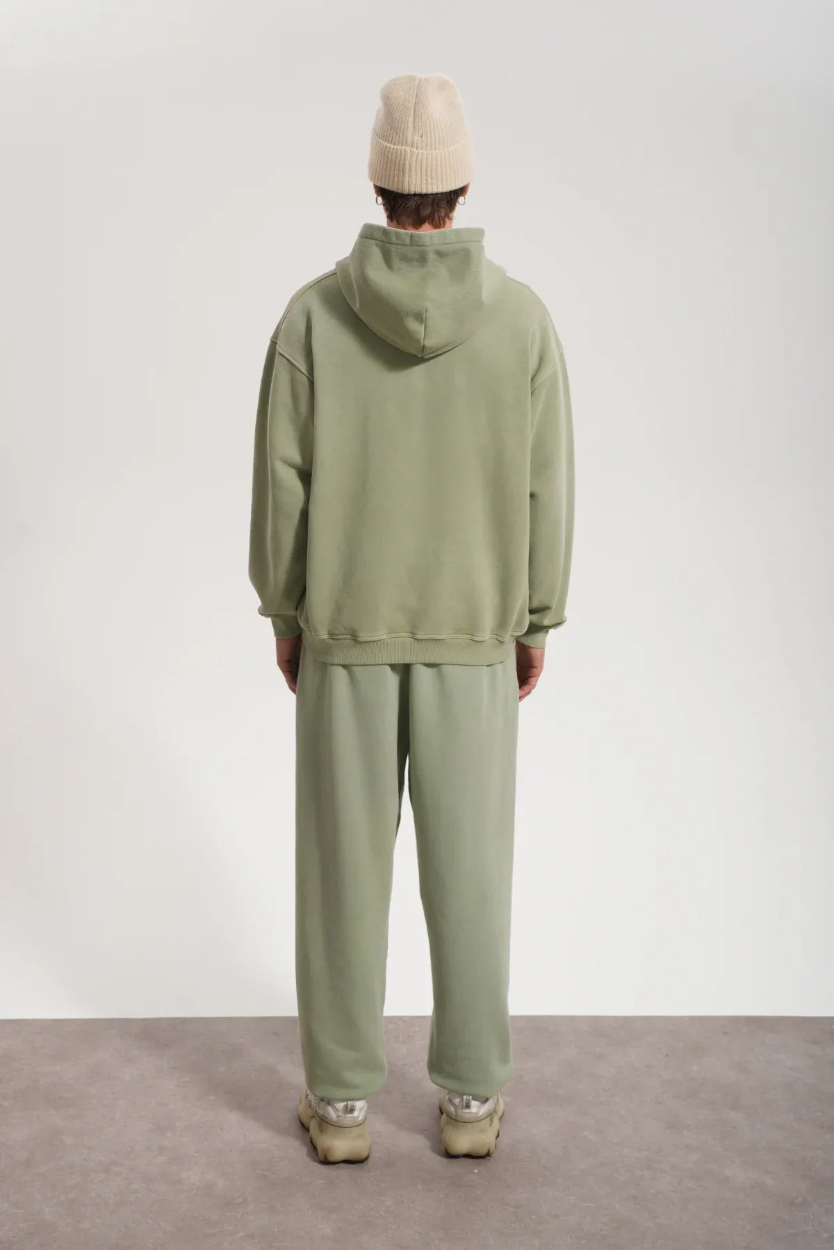Erkek Oversized Washed Zip Hoodie - Yeşil - 4