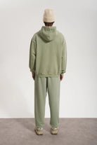 Erkek Oversized Washed Zip Hoodie - Yeşil - 4