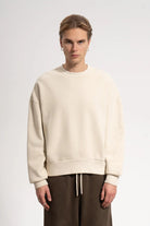 Erkek Oversized Washed Distressed Sweatshirt - Bej - 0
