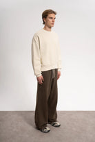 Erkek Oversized Washed Distressed Sweatshirt - Bej - 1