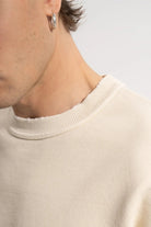 Erkek Oversized Washed Distressed Sweatshirt - Bej - 4