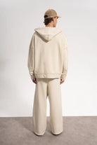 Erkek Oversized Washed Raw Seam Zip Hoodie - Bej - 3