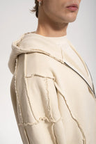 Erkek Oversized Washed Raw Seam Zip Hoodie - Bej - 4