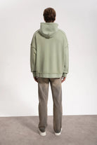 Erkek Oversized Washed Raw Seam Zip Hoodie - Yeşil - 1