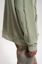 Erkek Oversized Washed Raw Seam Zip Hoodie - Yeşil - 4