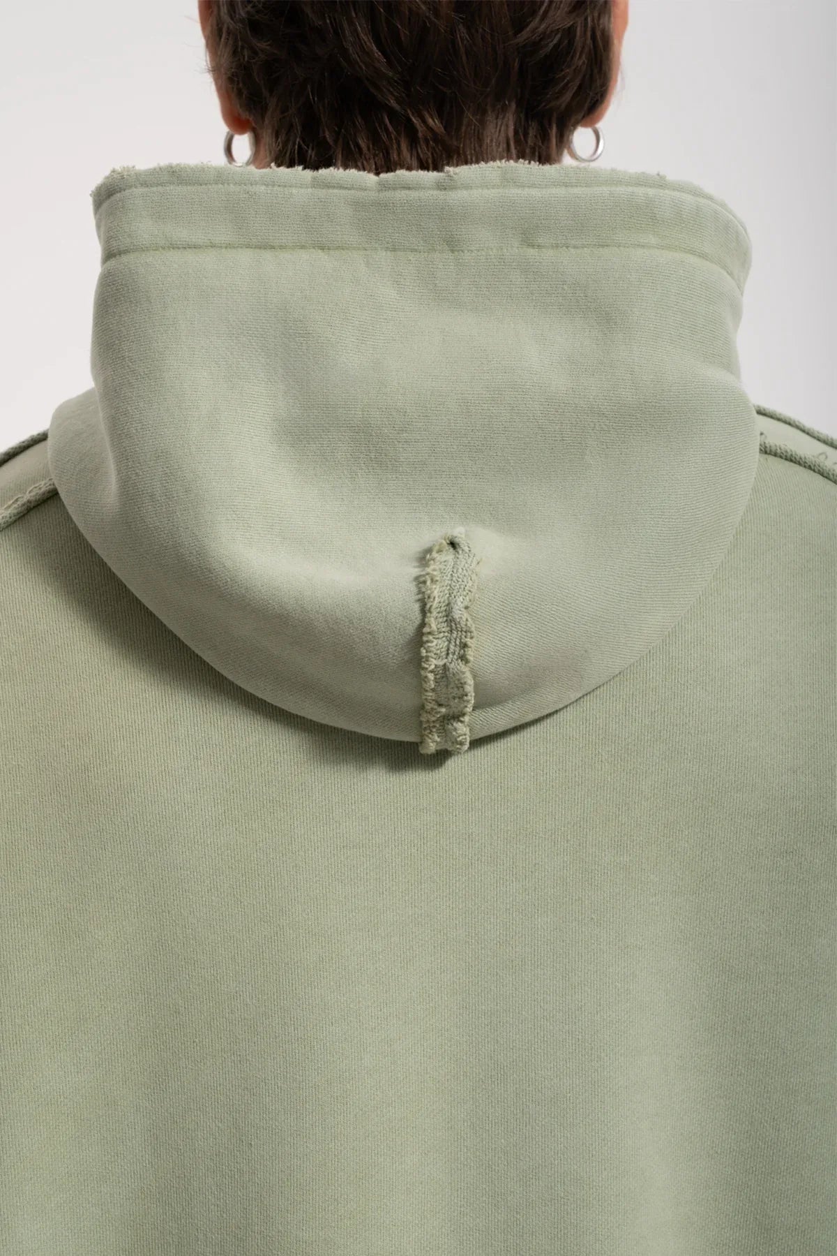 Erkek Oversized Washed Raw Seam Zip Hoodie - Yeşil - 5