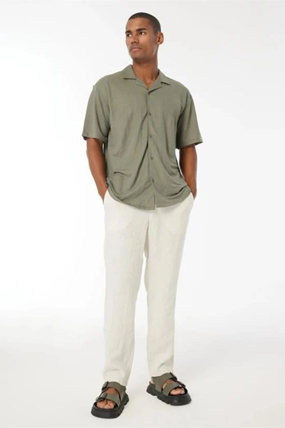 Apaj Yaka Kısa Kollu Örme Slim Fit Erkek Gömlek - 0