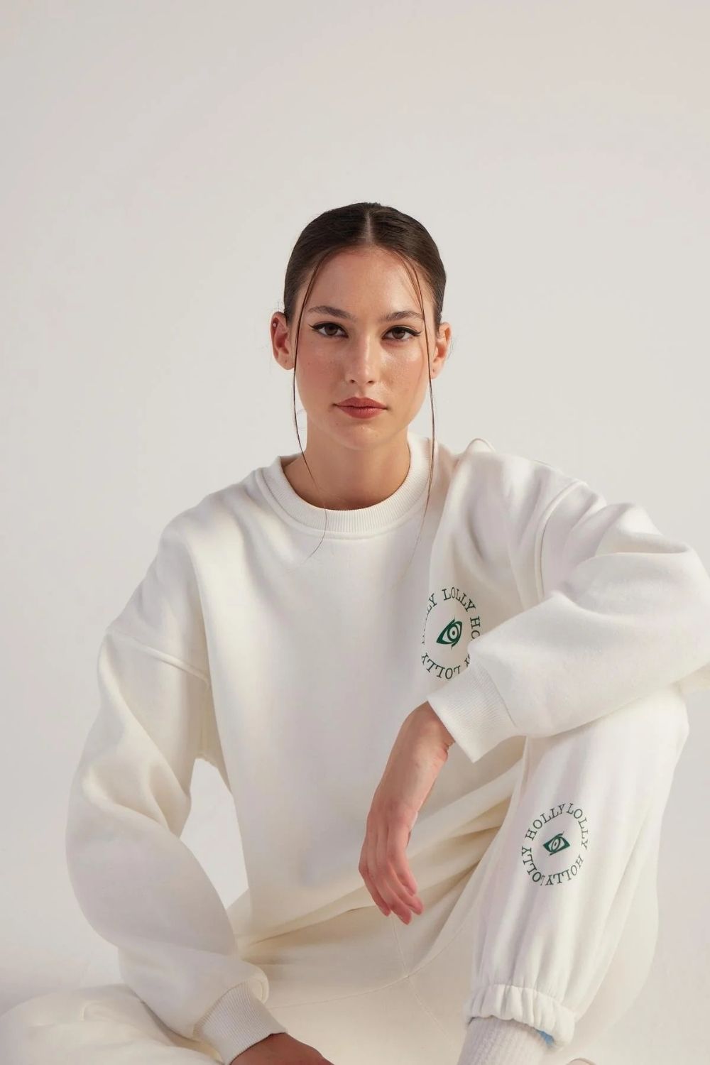 3 İplik Şardonlu Uzun Kol Bisiklet Yaka Fine Sweatshirt Ekru - 0