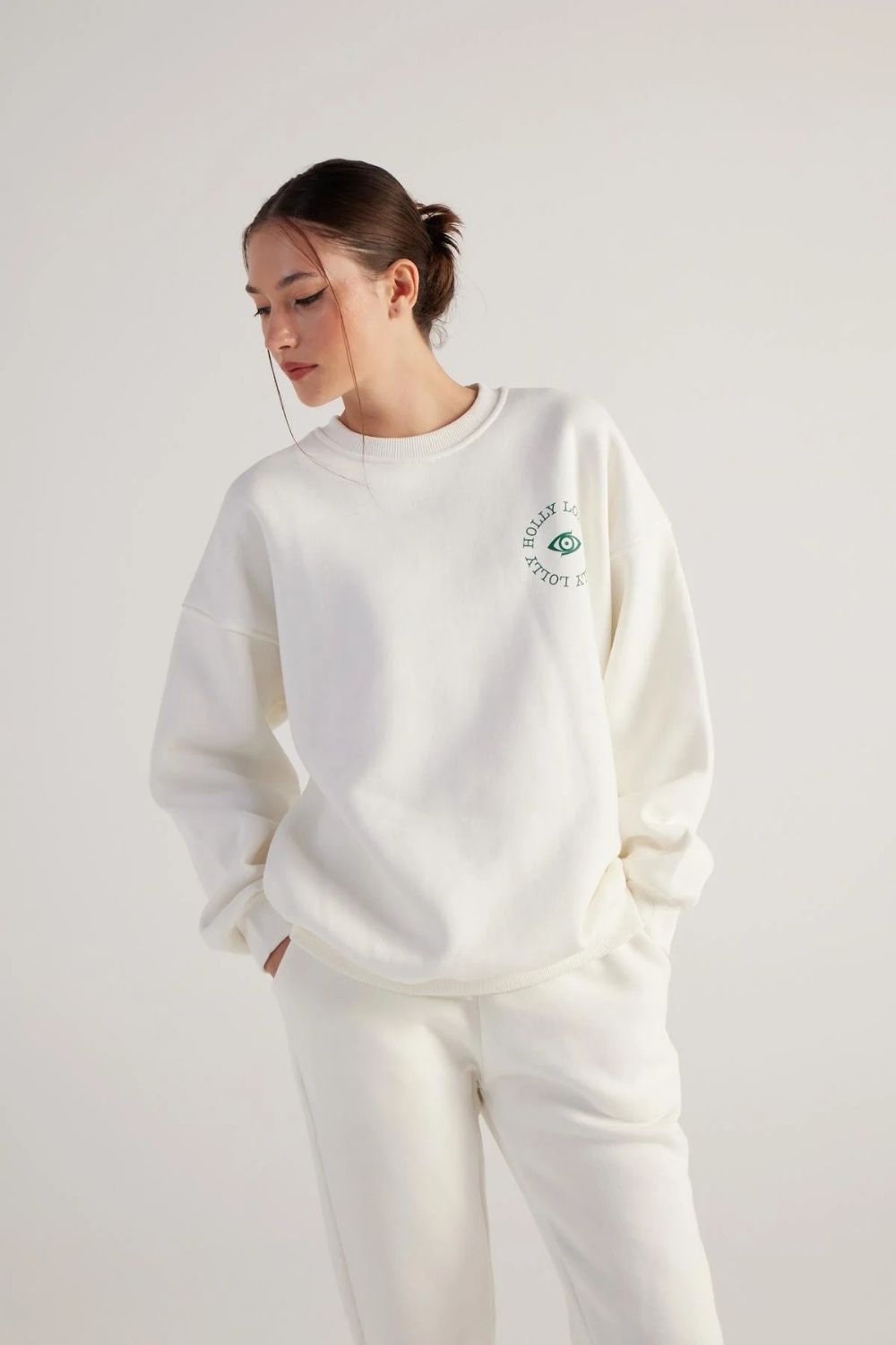 3 İplik Şardonlu Uzun Kol Bisiklet Yaka Fine Sweatshirt Ekru - 2