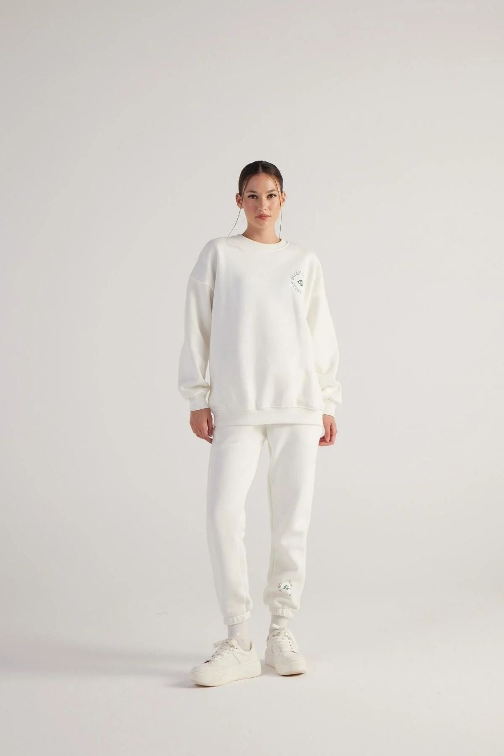 3 İplik Şardonlu Uzun Kol Bisiklet Yaka Fine Sweatshirt Ekru - 3