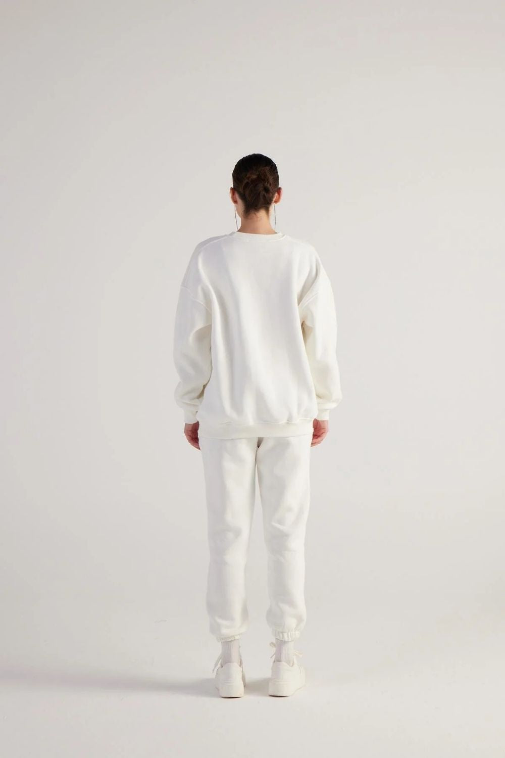 3 İplik Şardonlu Uzun Kol Bisiklet Yaka Fine Sweatshirt Ekru - 4