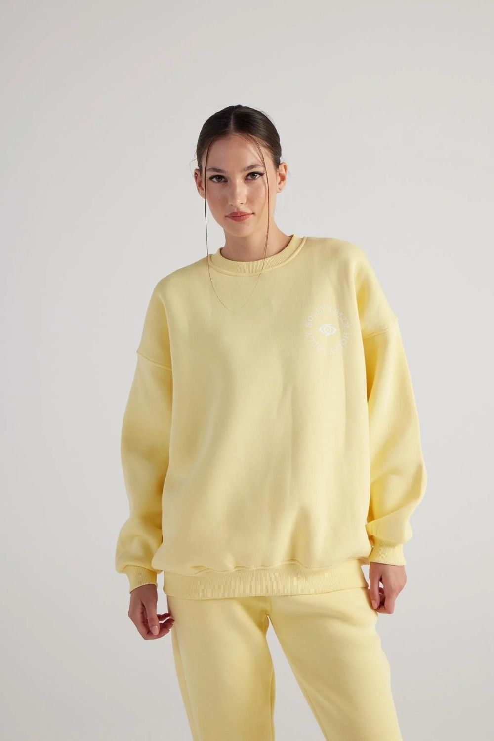 3 İplik Şardonlu Uzun Kol Bisiklet Yaka Fine Sweatshirt Sarı - 1