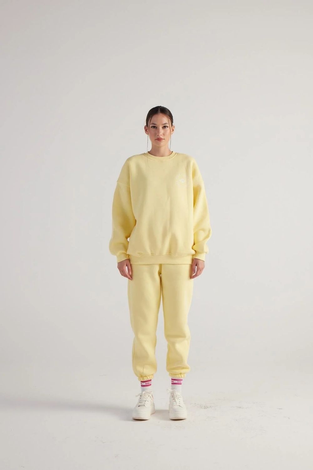 3 İplik Şardonlu Uzun Kol Bisiklet Yaka Fine Sweatshirt Sarı - 2