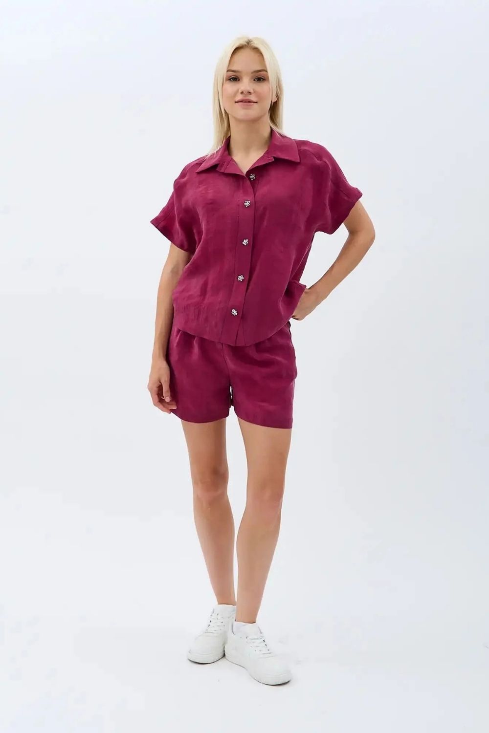 Cepli Düz Kesim Şort (Bordo) - 1