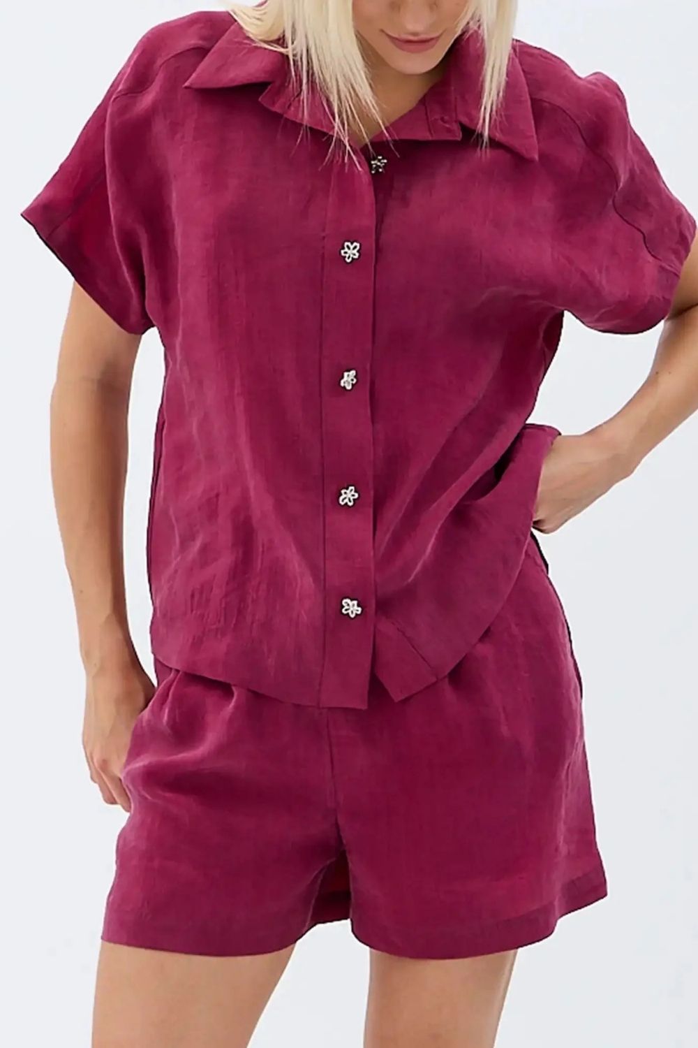 Cepli Düz Kesim Şort (Bordo) - 5