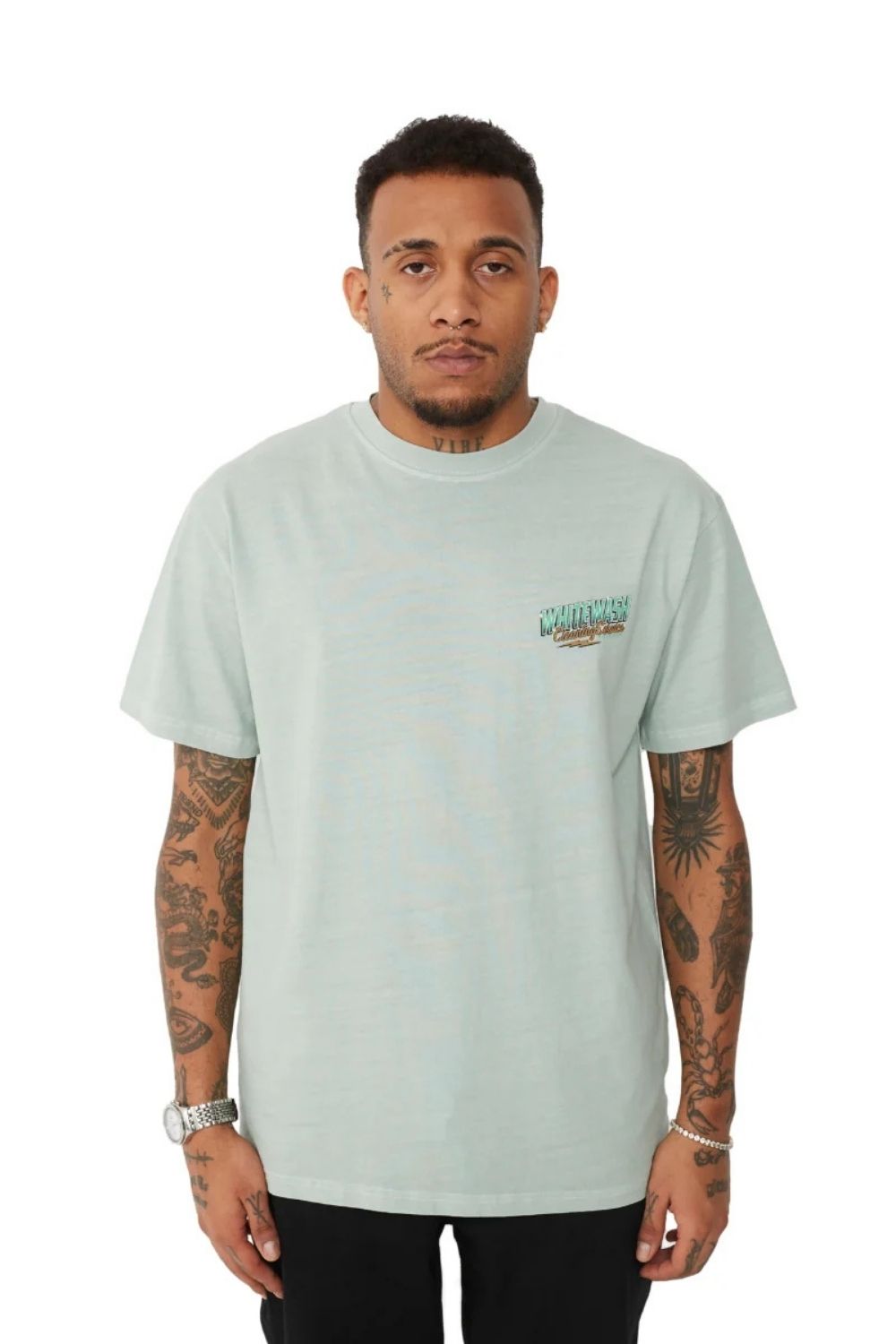 Whitewash Pale Green Regular Fit T-Shirt - 0