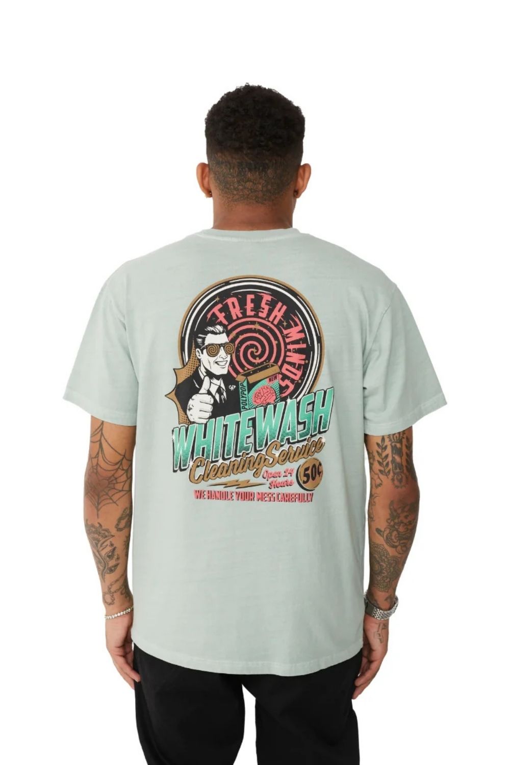 Whitewash Pale Green Regular Fit T-Shirt - 1