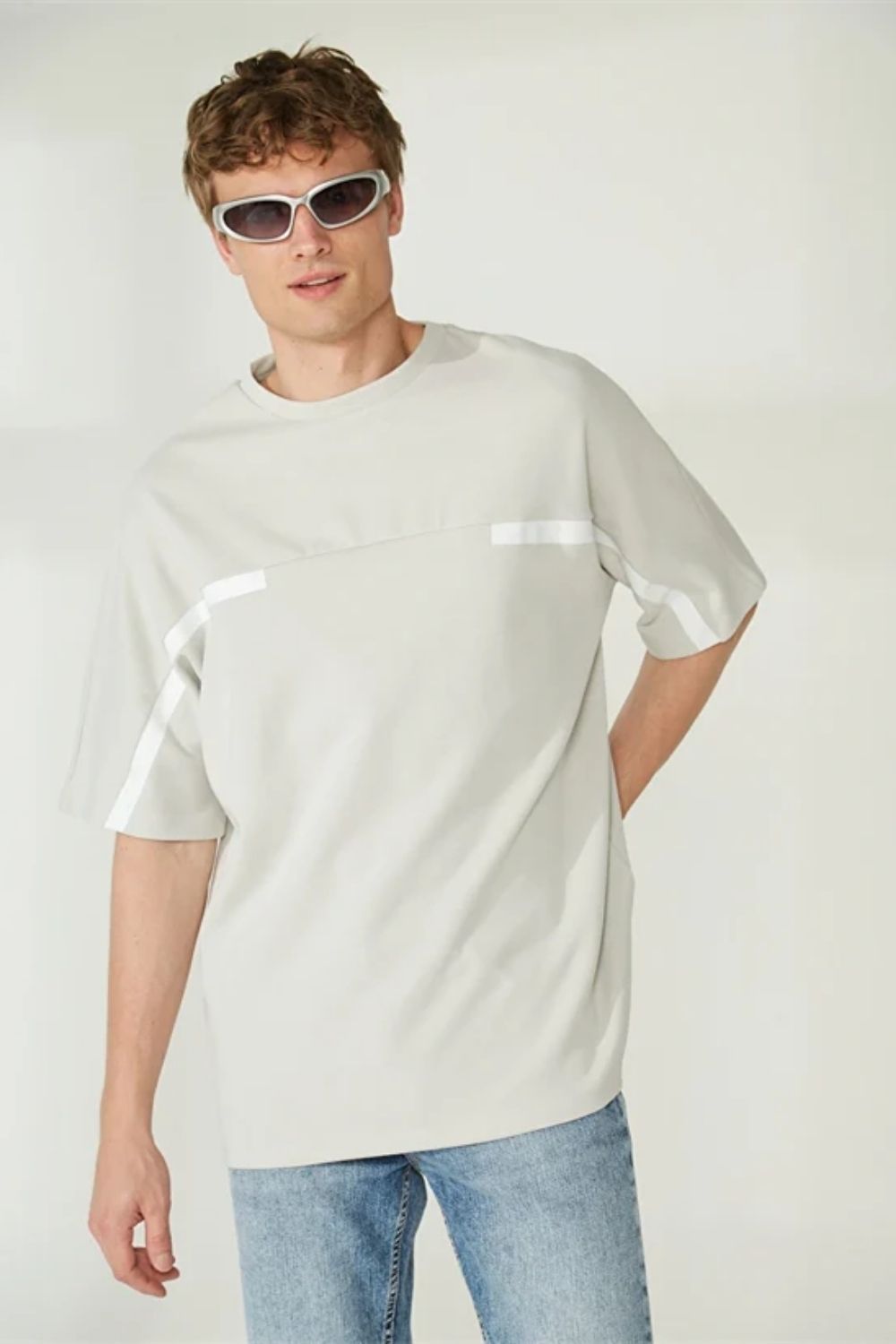 Bisiklet Yaka Ön Ve Arka Şerit Baskılı Erkek T-Shirt - 4