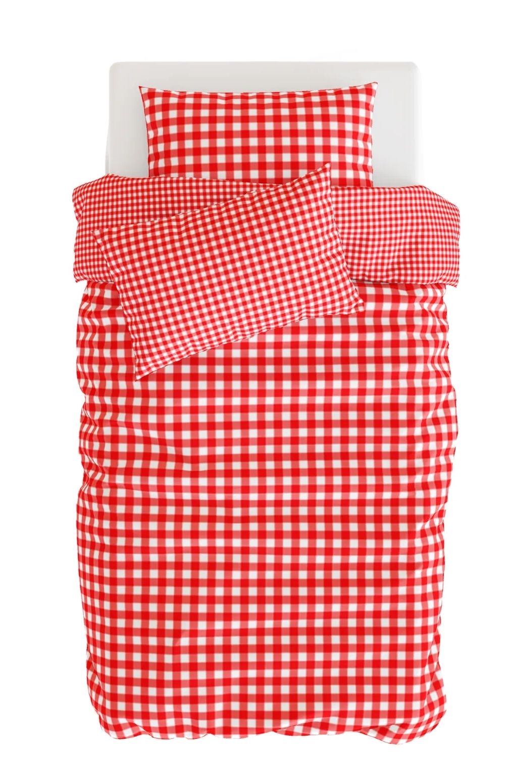 Gingham Pamuk Saten Kırmızı Pötikare Desenli Çocuk Nevresim Seti – 140x200 Cm - 0