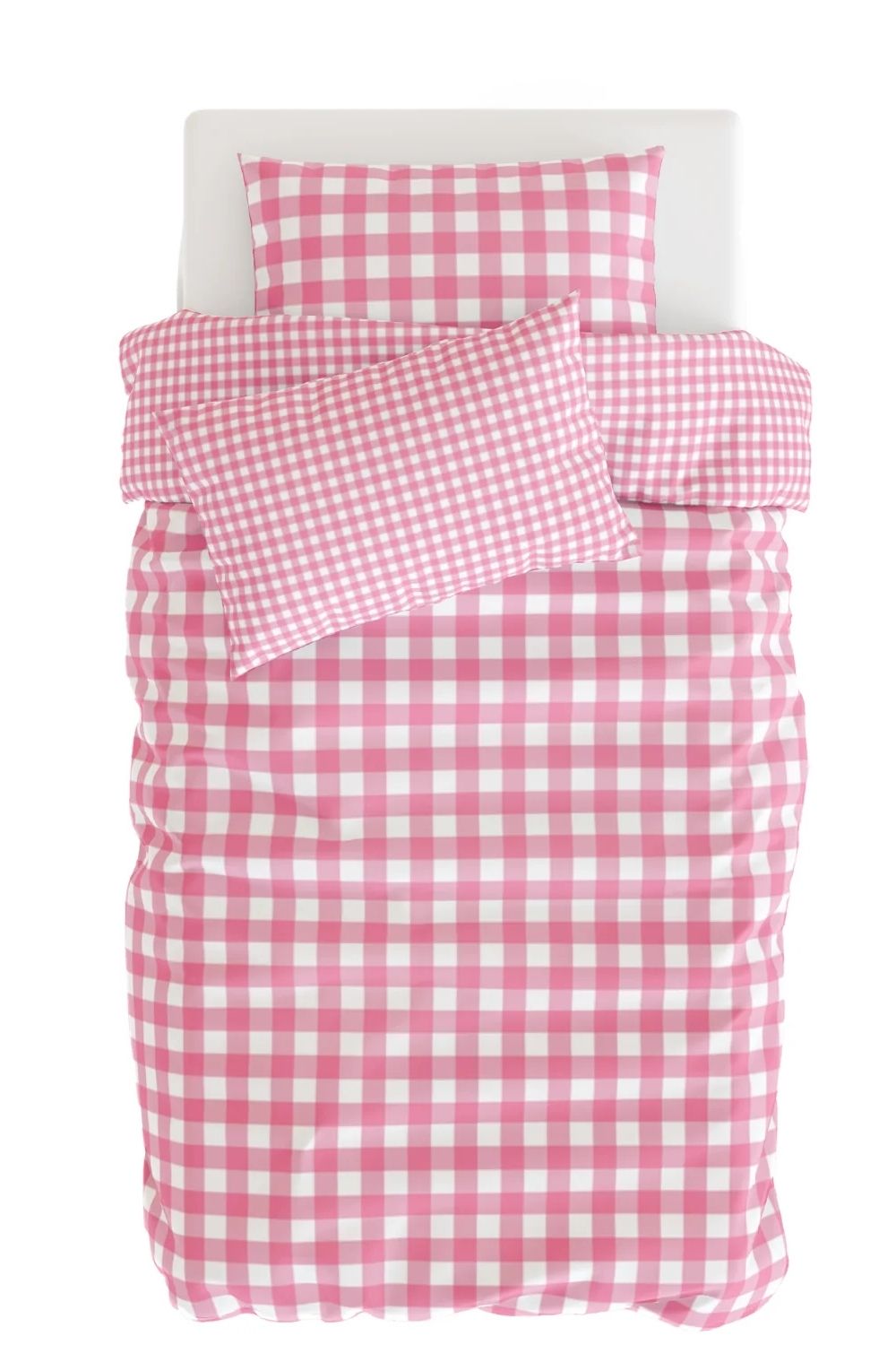Gingham Pamuk Saten Pembe Pötikare Desenli Çocuk Nevresim Seti – 140x200 Cm - 0