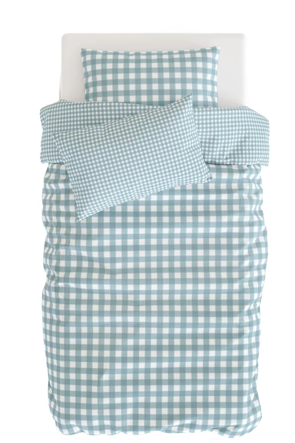 Gingham Pamuk Saten Mavi Pötikare Desenli Çocuk Nevresim Seti – 140x200 Cm - 0
