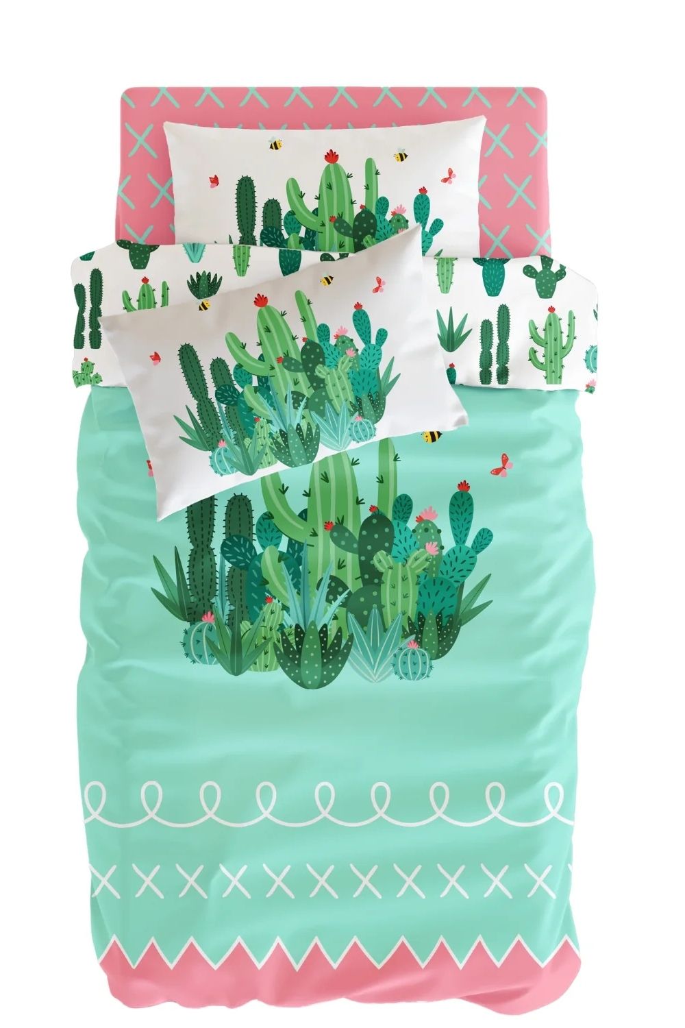 Cactopia Çift Taraflı Pamuk Saten Çok Renkli Çocuk Nevresim Seti 140x200 Cm - 0