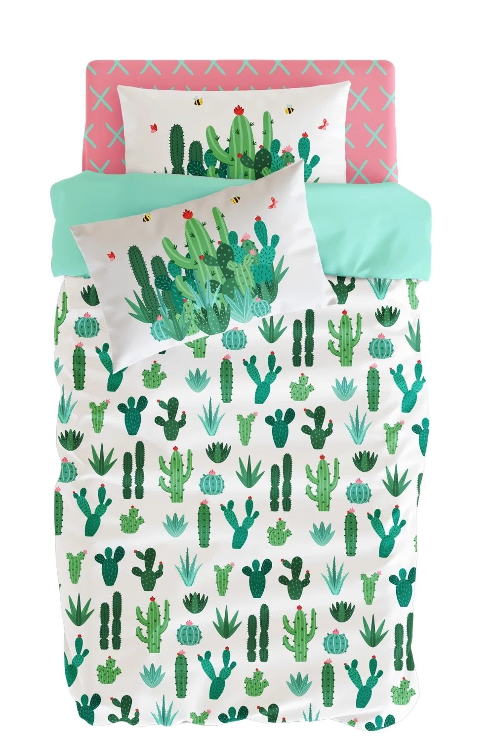 Cactopia Çift Taraflı Pamuk Saten Çok Renkli Çocuk Nevresim Seti 140x200 Cm - 1