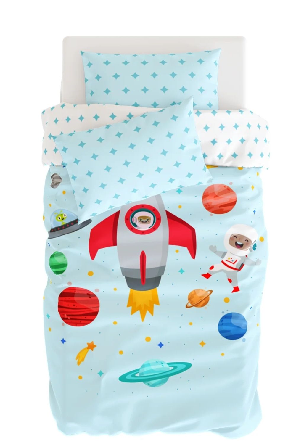 Spacey Çift Taraflı Pamuk Saten Çok Renkli Çocuk Nevresim Seti – 140x200 Cm - 0