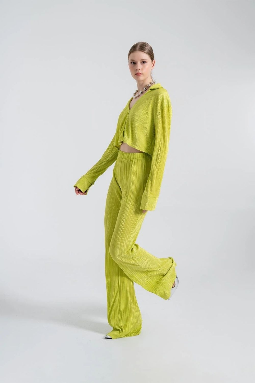 Beli Lastikli Esnek Comfy Pantolon Yeşil - 3