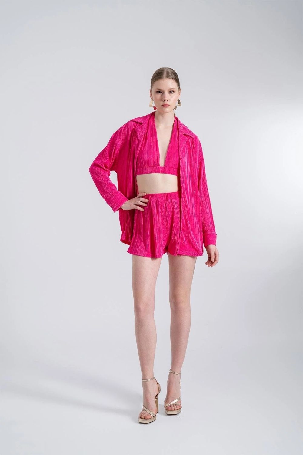 Beli Lastikli Mini Comfy Şort Pembe - 2