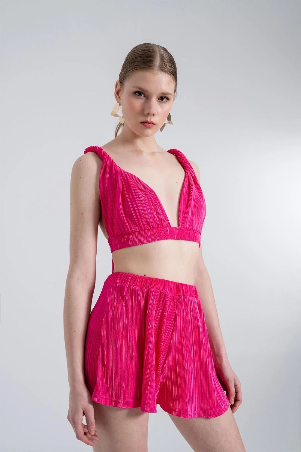 Beli Lastikli Mini Comfy Şort Pembe - 3