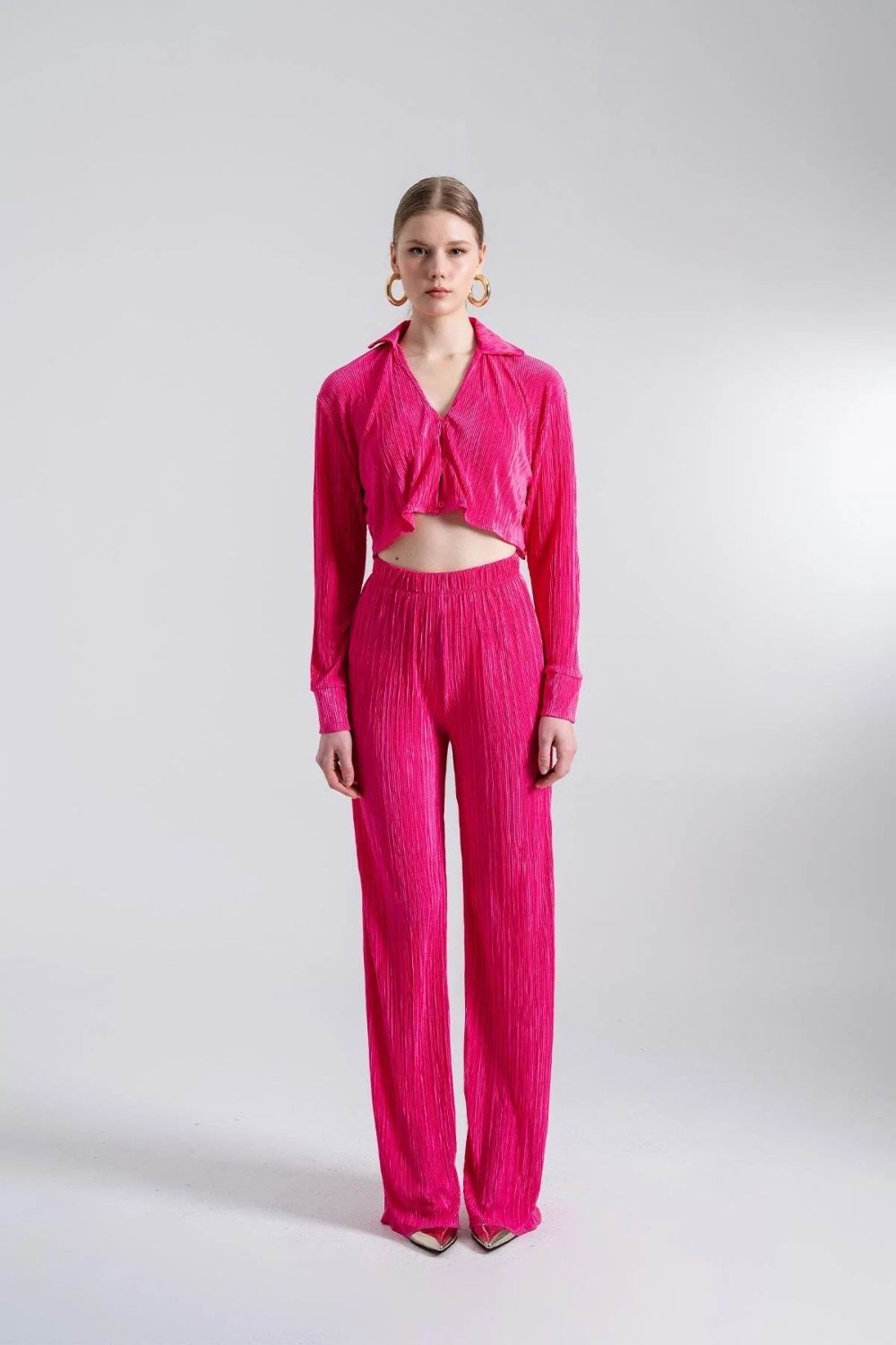 Beli Lastikli Esnek Comfy Pantolon Pembe - 0