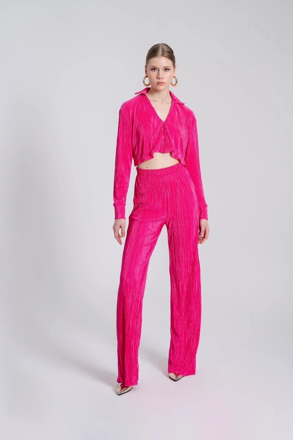 Beli Lastikli Esnek Comfy Pantolon Pembe - 1